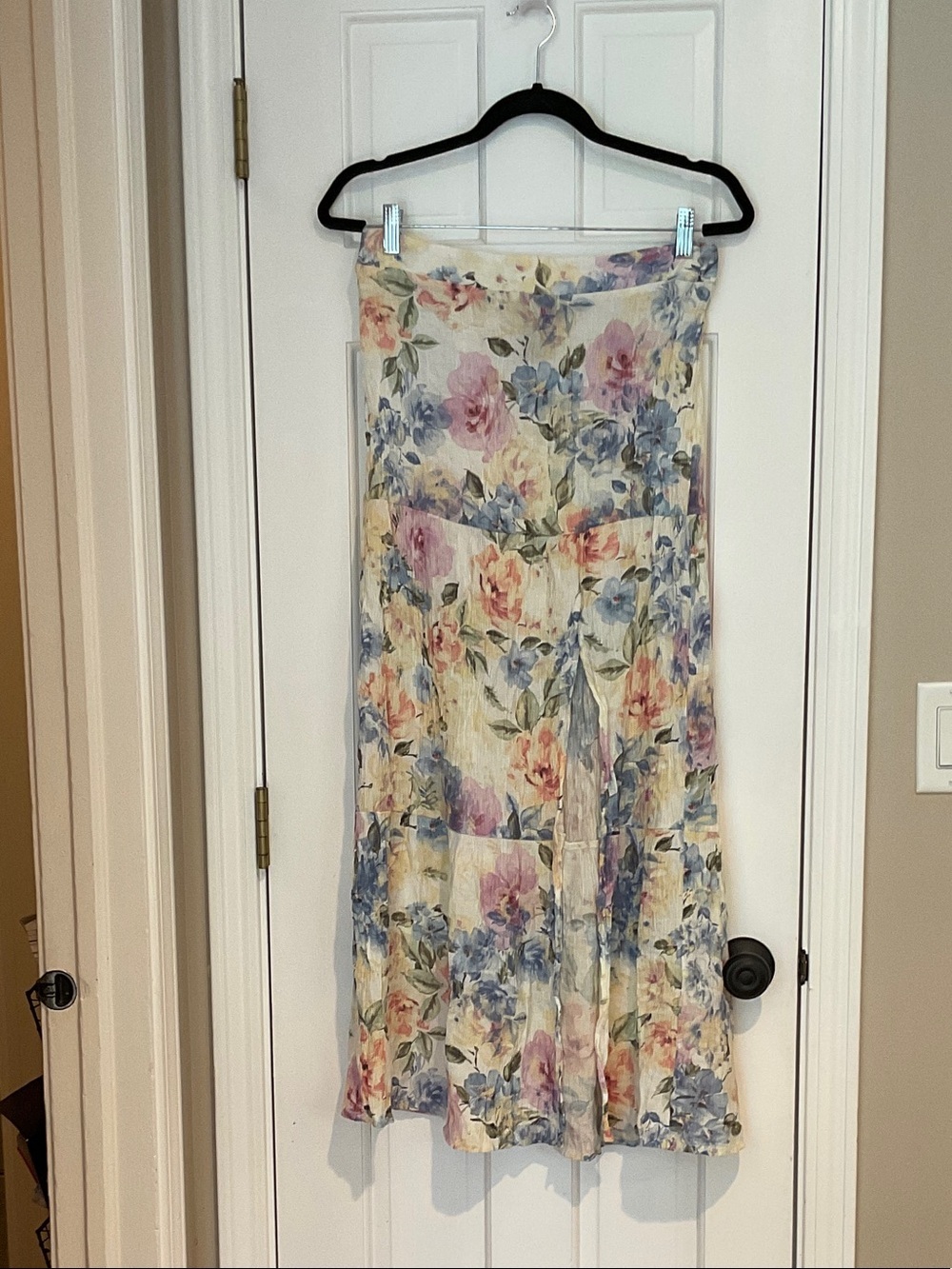 BCX Floral Maxi Skirt in Cream with Pink and Blue Flowers